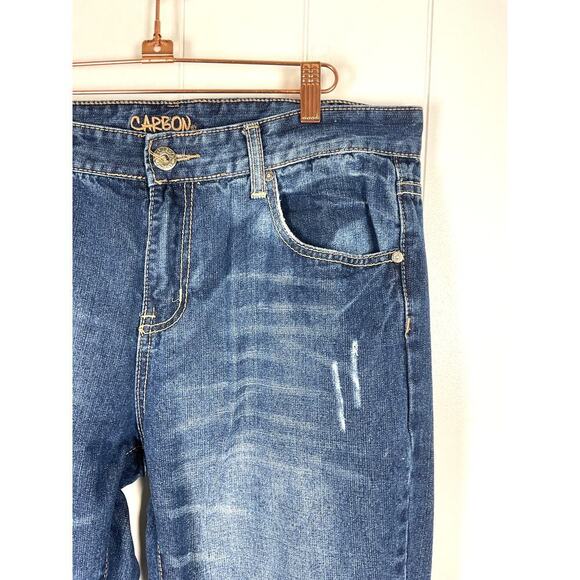 Carbon Men's Intentionally Distressed 5 Pocket Straight Leg Jeans 34/32 - Picture 4 of 9